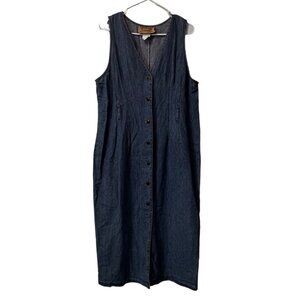 Studio‎ Ease Size Measured Maxi Denim Jumper Dress V Neck Western Cowgirl
